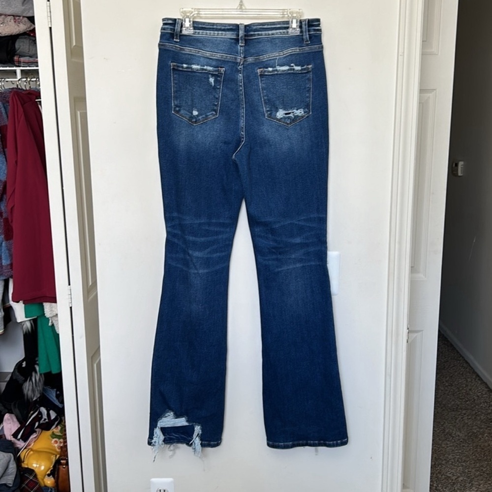 Bridge by Gly Buckle medium wash distressed bootcut flare jeans size 12 long - Picture 4 of 4